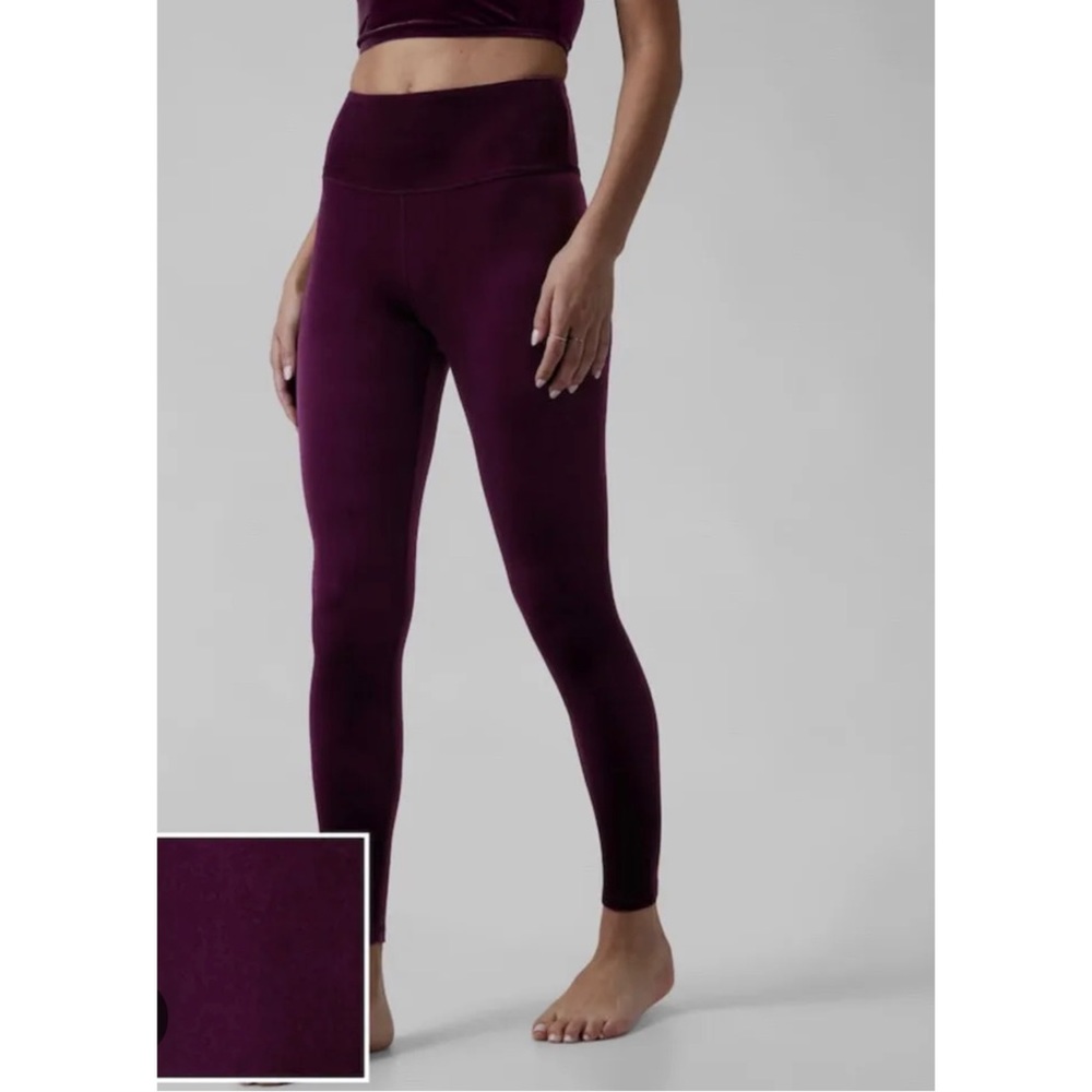 Athleta Elation Velvet Tight Century Yoga Studio Plush Burgundy Size Large